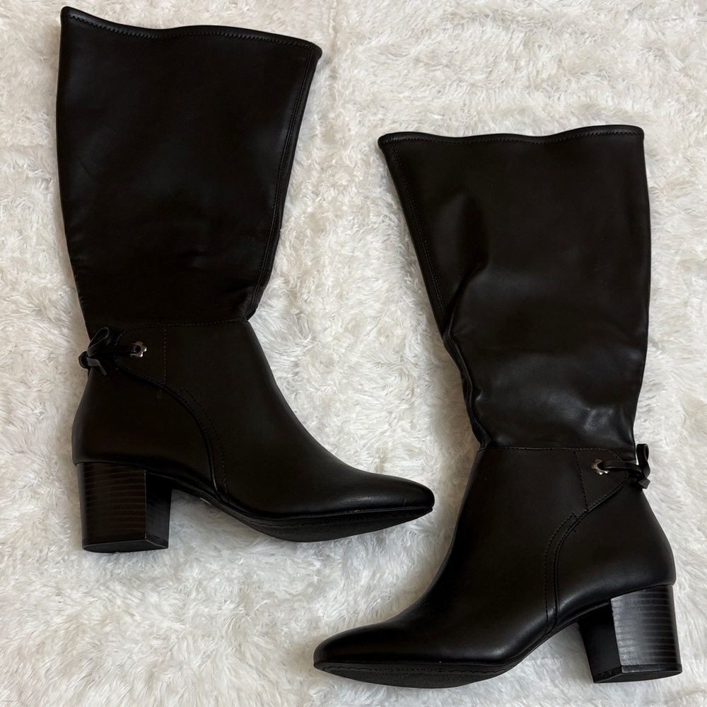 NWOT Charter Club Black Jaccque Heel Boots Size 7M Extended Calf